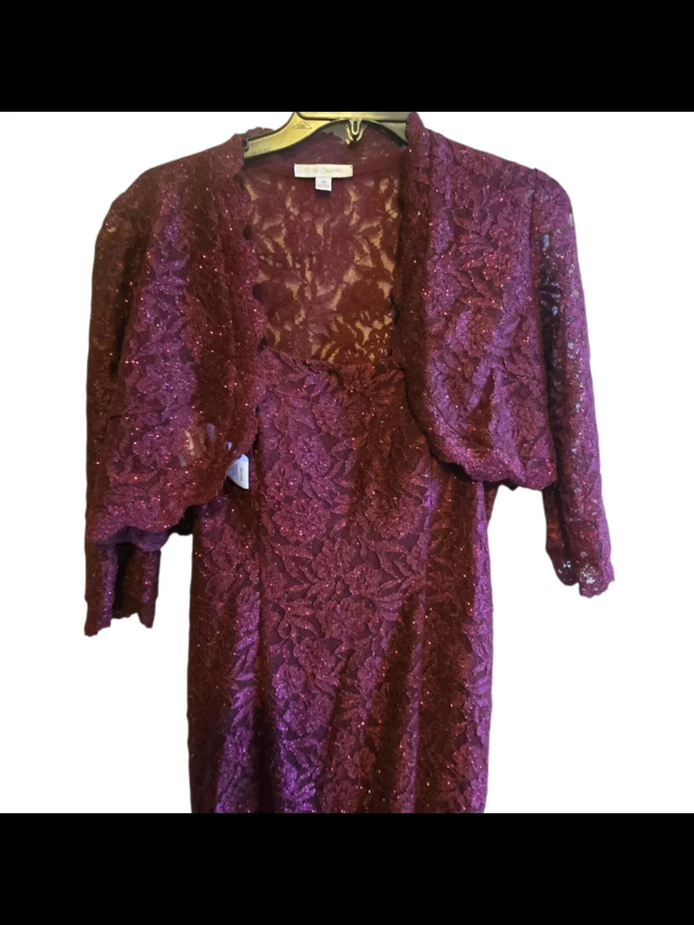 Oleg Cassini Plum Glitter Lace Gown & Bolero Jacket Set – Size 10